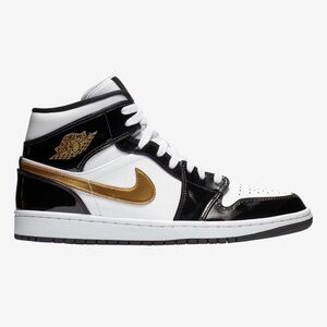 Jordan 1 Mid White Black Gold Patent Leather Men’s Size 9.5